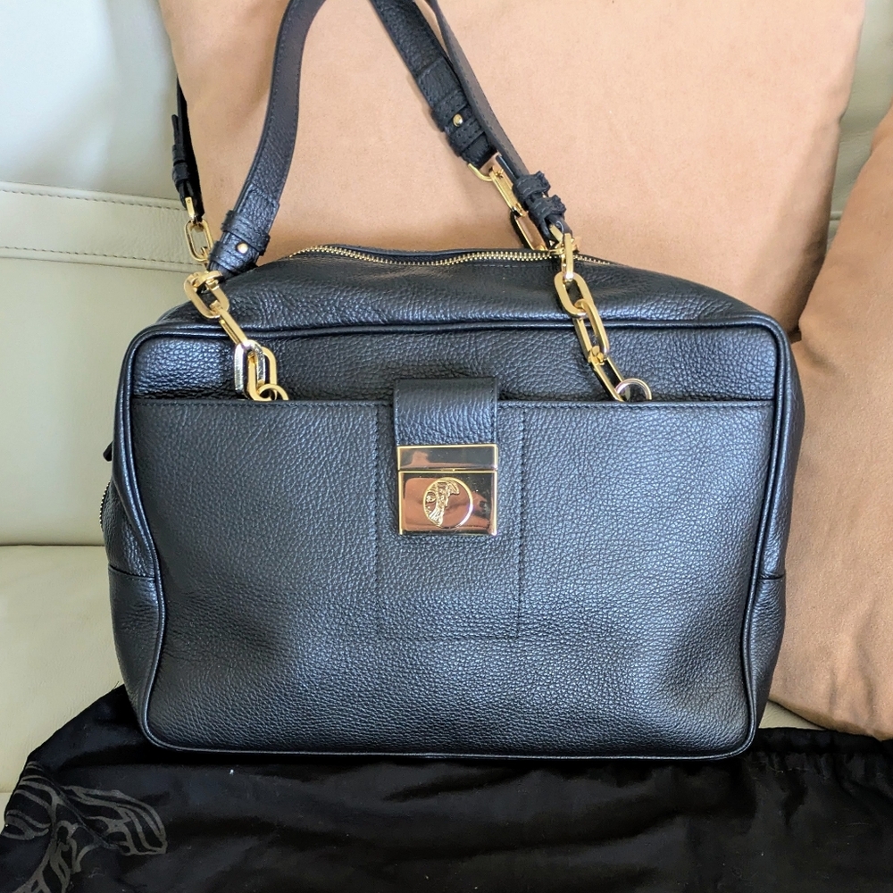 Versace Collection By Gianni Versace Black Pebble Leather Bag Never Used